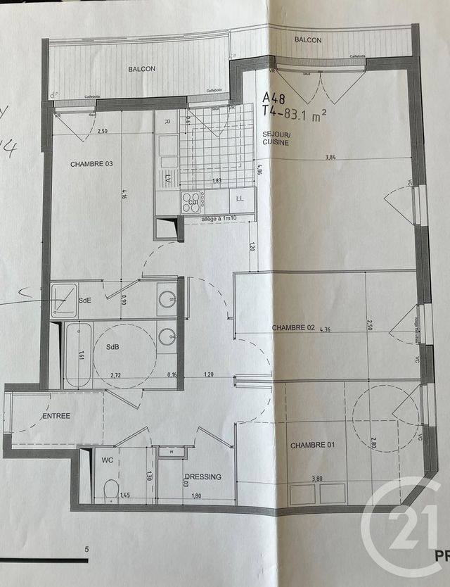 Appartement F4 à vendre - 4 pièces - 83.1 m2 - ASNIERES SUR SEINE - 92 - ILE-DE-FRANCE - Century 21 Halesia Immobilier